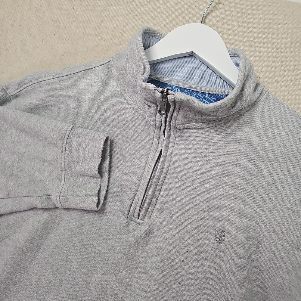 Izod Saltwater Mens XL Gray Relaxed Classics Pullover Quarter Zip Sweater Cotton